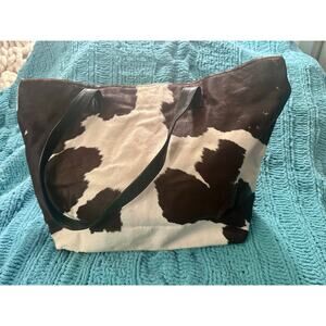 VINTAGE JILL STUART LARGE COW HAIR PONYHAIR LEATHER TOTE SHOULDER BAG